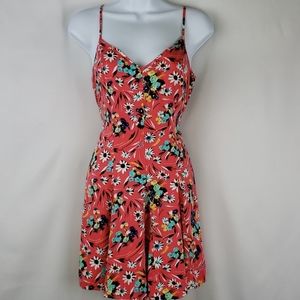 L Amour Coral Floral Print Corset Back Sz M